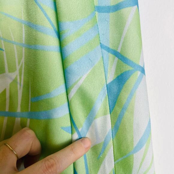 Oscar de la Renta Babydoll Dress Short Blue Green Leaf Print Flowy Beach size M - Picture 2 of 6